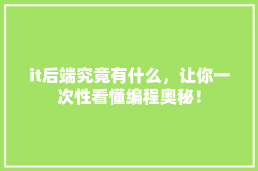 it后端究竟有什么，让你一次性看懂编程奥秘！