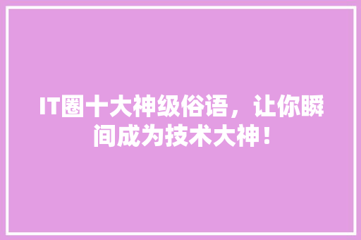 IT圈十大神级俗语，让你瞬间成为技术大神！ 百度SEO