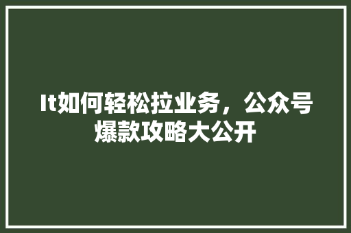 It如何轻松拉业务，公众号爆款攻略大公开 必应SEO