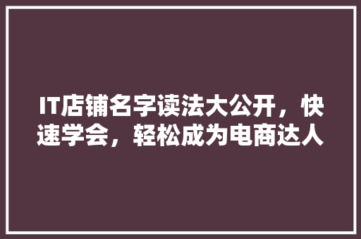 IT店铺名字读法大公开，快速学会，轻松成为电商达人！ 搜狗SEO