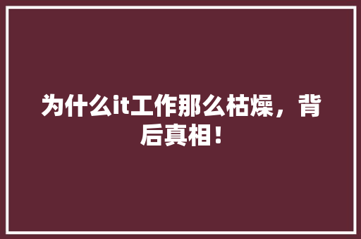 为什么it工作那么枯燥，背后真相！