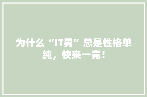为什么“IT男”总是性格单纯，快来一竟！ 百度SEO