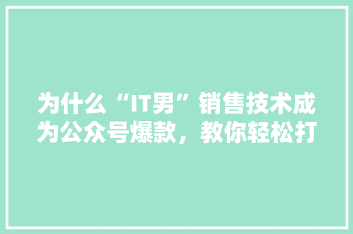 为什么“IT男”销售技术成为公众号爆款，教你轻松打造爆款文章！ 神马SEO