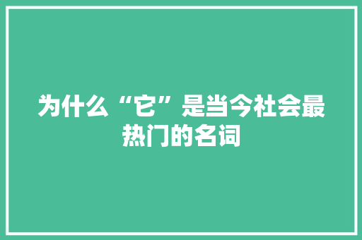 为什么“它”是当今社会最热门的名词
