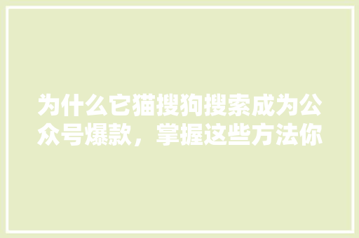 为什么它猫搜狗搜索成为公众号爆款，掌握这些方法你也可以！ 百度SEO