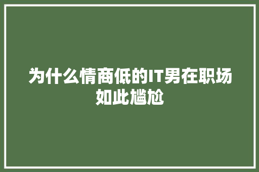 为什么情商低的IT男在职场如此尴尬 百度SEO