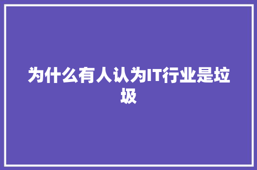 为什么有人认为IT行业是垃圾 神马SEO