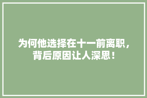 为何他选择在十一前离职，背后原因让人深思！ GoogleSEO