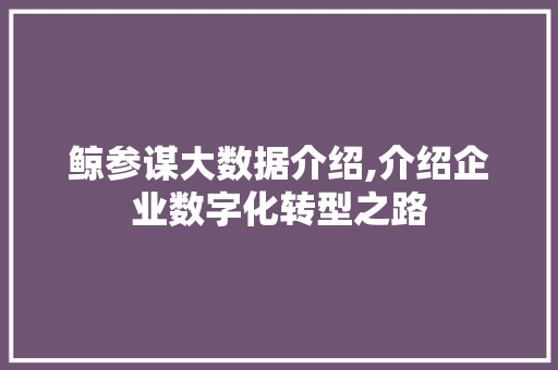 鲸参谋大数据介绍,介绍企业数字化转型之路