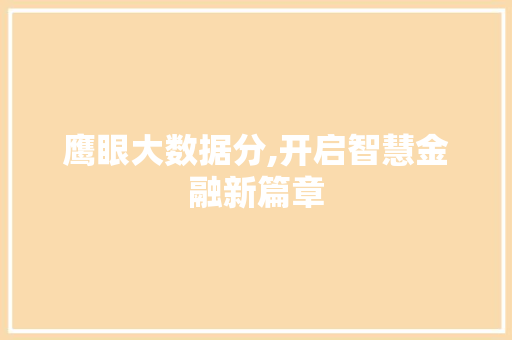 鹰眼大数据分,开启智慧金融新篇章