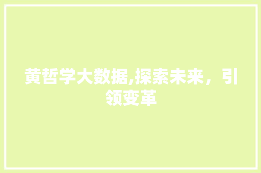 黄哲学大数据,探索未来，引领变革