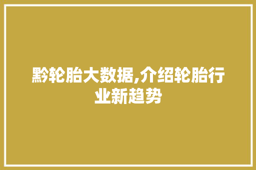 黔轮胎大数据,介绍轮胎行业新趋势