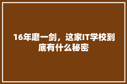 16年磨一剑，这家IT学校到底有什么秘密