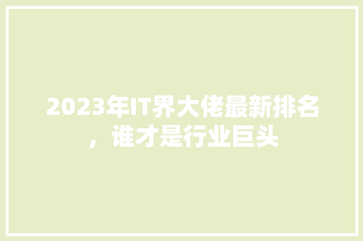2023年IT界大佬最新排名，谁才是行业巨头