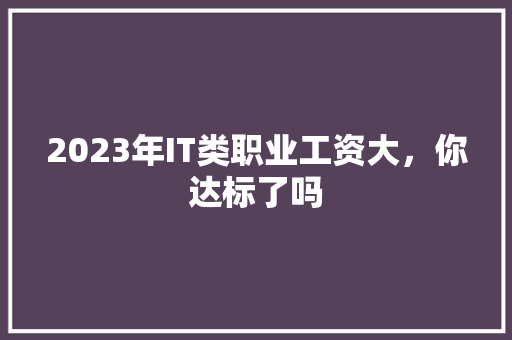 2023年IT类职业工资大，你达标了吗