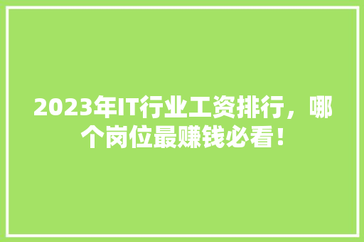 2023年IT行业工资排行，哪个岗位最赚钱必看！