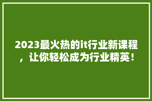 2023最火热的it行业新课程，让你轻松成为行业精英！ 搜狗SEO