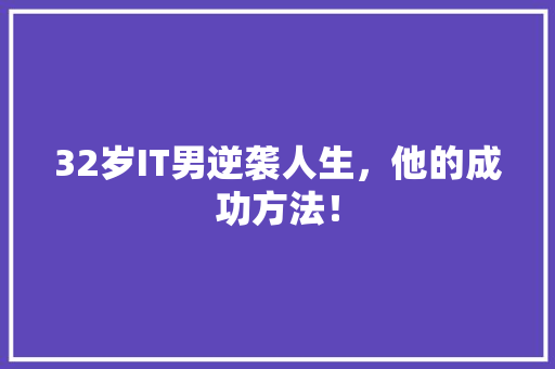 32岁IT男逆袭人生，他的成功方法！