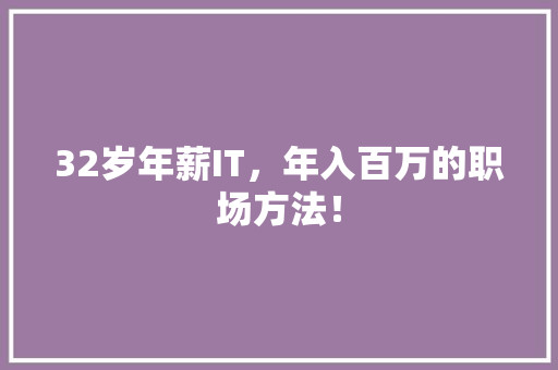 32岁年薪IT，年入百万的职场方法！