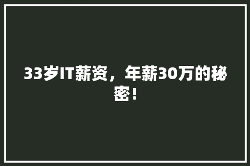 33岁IT薪资，年薪30万的秘密！