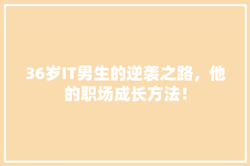 36岁IT男生的逆袭之路，他的职场成长方法！ 搜狗SEO