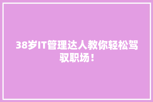 38岁IT管理达人教你轻松驾驭职场！