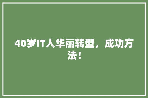 40岁IT人华丽转型，成功方法！