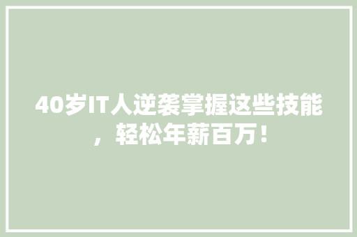 40岁IT人逆袭掌握这些技能，轻松年薪百万！