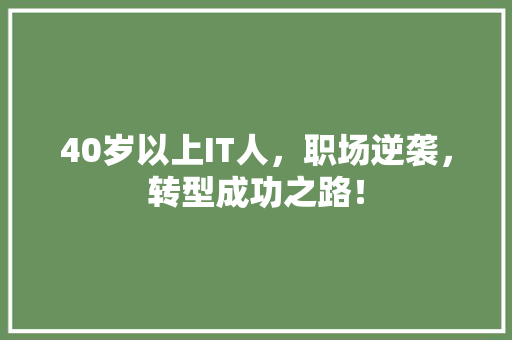 40岁以上IT人，职场逆袭，转型成功之路！