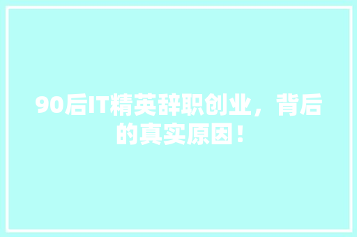 90后IT精英辞职创业，背后的真实原因！
