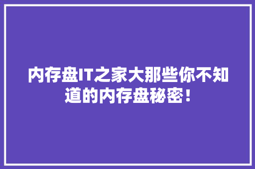 内存盘IT之家大那些你不知道的内存盘秘密！ 神马SEO