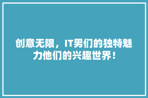 创意无限，IT男们的独特魅力他们的兴趣世界！