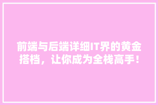 前端与后端详细IT界的黄金搭档，让你成为全栈高手！