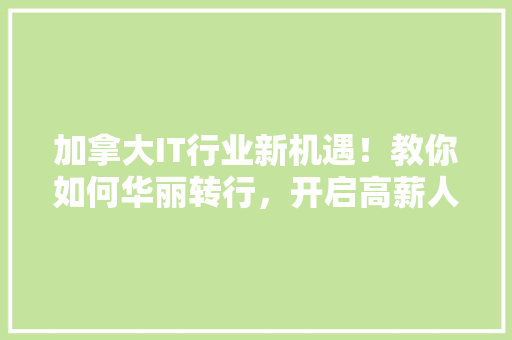 加拿大IT行业新机遇！教你如何华丽转行，开启高薪人生 GoogleSEO