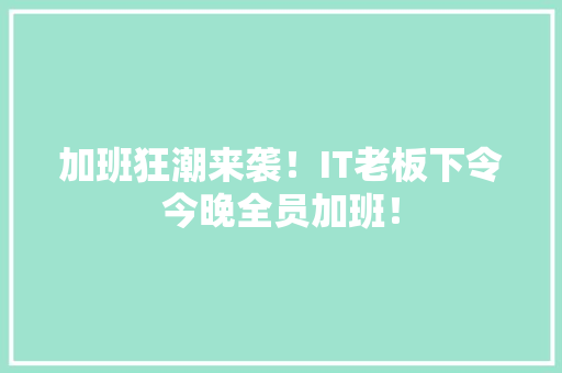 加班狂潮来袭！IT老板下令今晚全员加班！