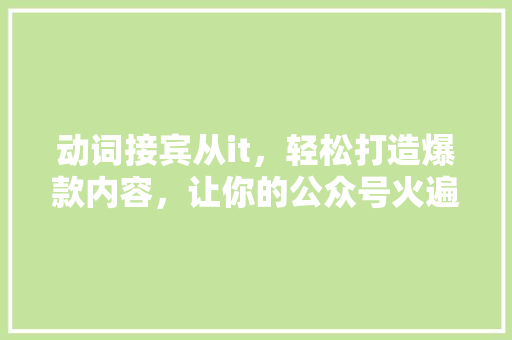 动词接宾从it，轻松打造爆款内容，让你的公众号火遍全网
