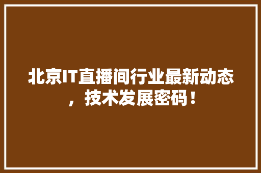 北京IT直播间行业最新动态，技术发展密码！