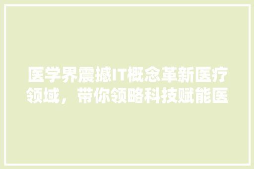 医学界震撼IT概念革新医疗领域，带你领略科技赋能医疗新篇章！