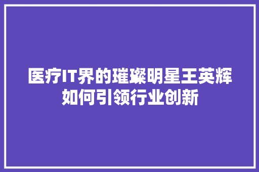 医疗IT界的璀璨明星王英辉如何引领行业创新