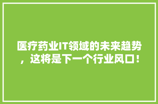 医疗药业IT领域的未来趋势，这将是下一个行业风口！