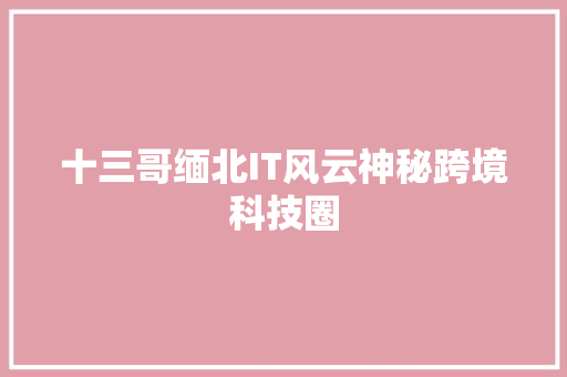 十三哥缅北IT风云神秘跨境科技圈