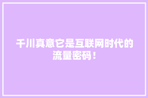 千川真意它是互联网时代的流量密码！