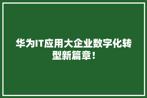 华为IT应用大企业数字化转型新篇章！