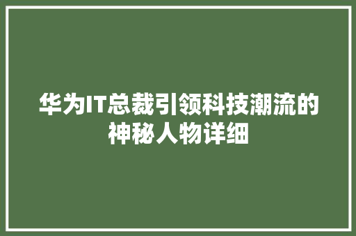 华为IT总裁引领科技潮流的神秘人物详细