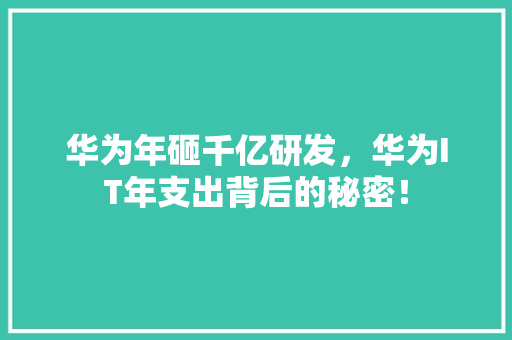 华为年砸千亿研发，华为IT年支出背后的秘密！