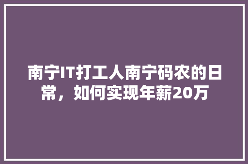 南宁IT打工人南宁码农的日常，如何实现年薪20万