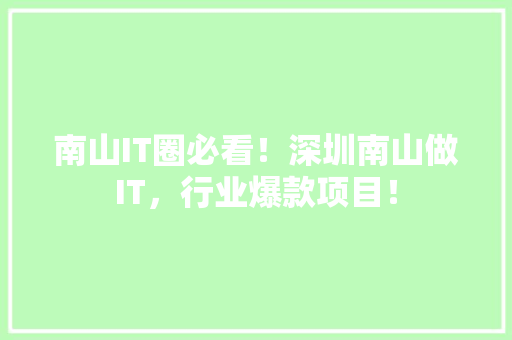 南山IT圈必看！深圳南山做IT，行业爆款项目！