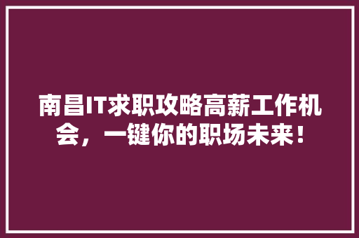 南昌IT求职攻略高薪工作机会，一键你的职场未来！