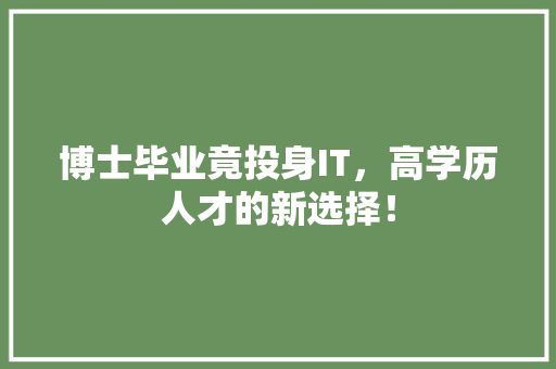博士毕业竟投身IT，高学历人才的新选择！ GoogleSEO