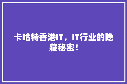 卡哈特香港IT，IT行业的隐藏秘密！